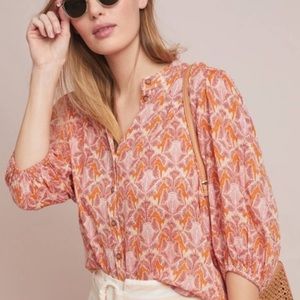 Anthropologie 0 blouse red and orange tigers print